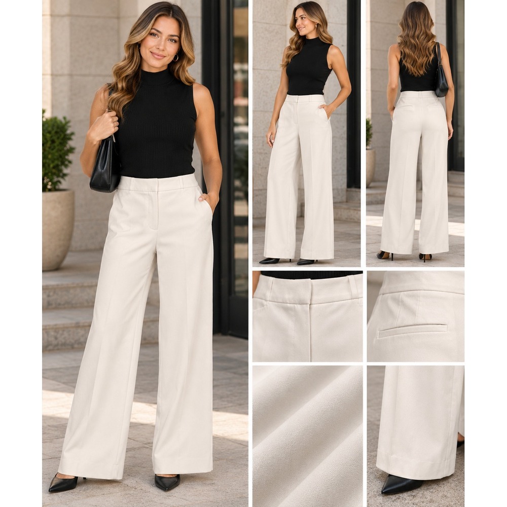 Elie Tahari Wide Leg Dress Pants Virgin Wool Blend Ivory Cream Womens XL/XXL